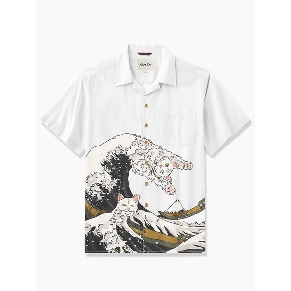 The Cat That Turns Into a Wave Cotton Camp Shirt