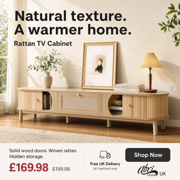 Rattan TV Cabinet | Natural Wood | £169.98