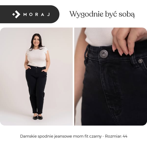 Damskie spodnie jeansowe mom fit czarny - Rozmiar: 44