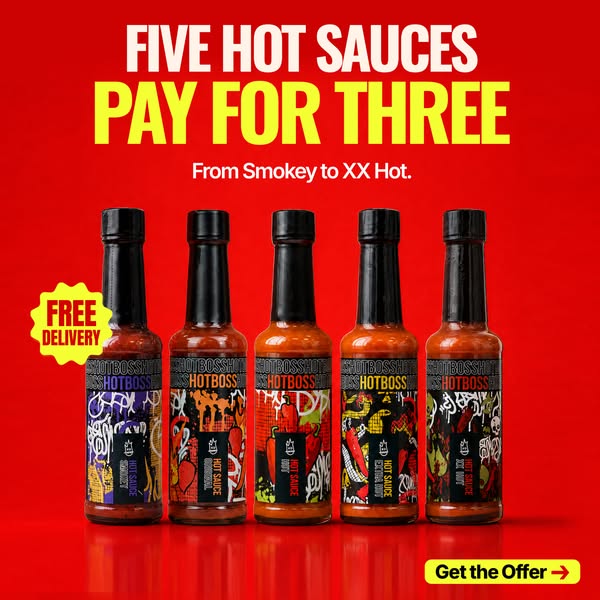 Get 5 Hot Sauces. Pay for 3. Free Delivery
