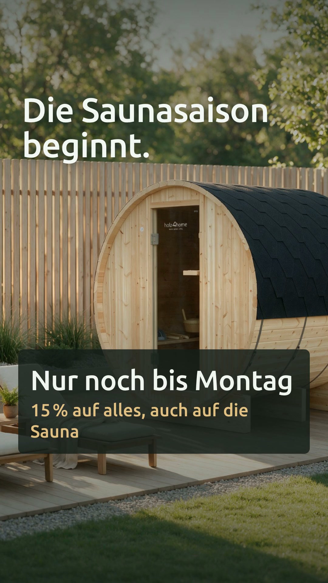 Fasssauna ab 1.699 € – 15 % bis Montag