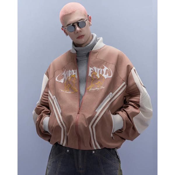 Cyberpunk Outfits Embroidered Suede Cropped Jacket
