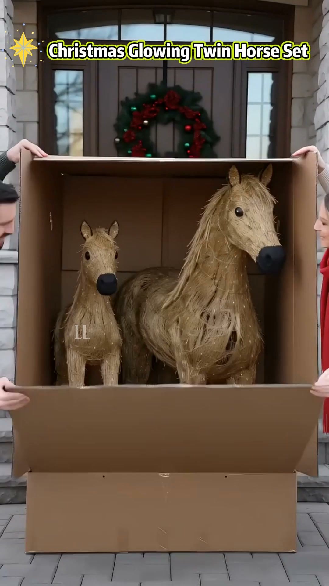 Neu eingetroffen, [50] % Rabatt – „Double Horse“-Weihnachtsset mit Lichtereffekt