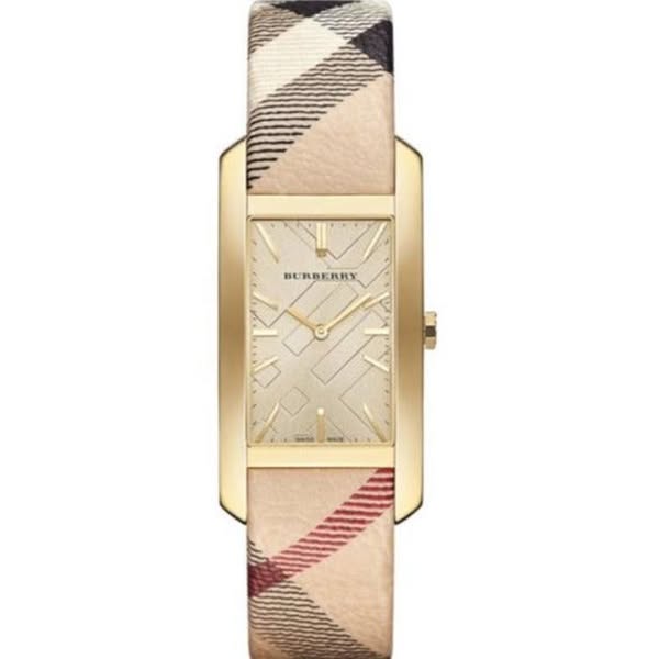 Burberry Pioneer Champagne Dial Haymarket Beige Leather Strap Watch for Women - BU9407