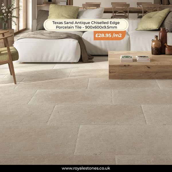 Texas Sand Antique Chiselled Edge Porcelain Tile - 900x600x9.5mm