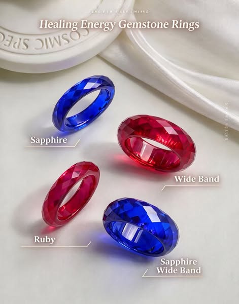 Healing Ruby & Sapphire Bands Gentle faceted shimmer