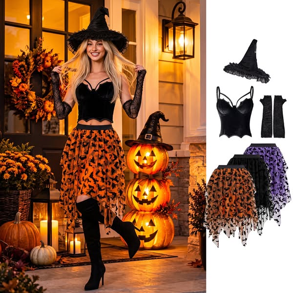 Asymmetric Flocked Bat Layered Tulle Skirt