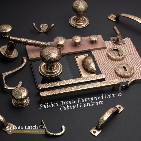 Polished Bronze Hammered Door & Cabinet Hardware