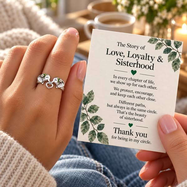 Pure Silver Elephant Heart Ring – Meaningful Sisterhood & Best Friend Gift with Message Card