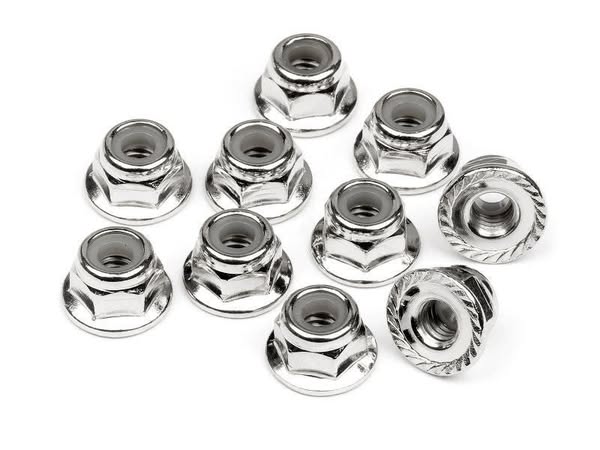 HPI Racing Serrated Flange Lock Nut M4 (Silver/10Pcs)