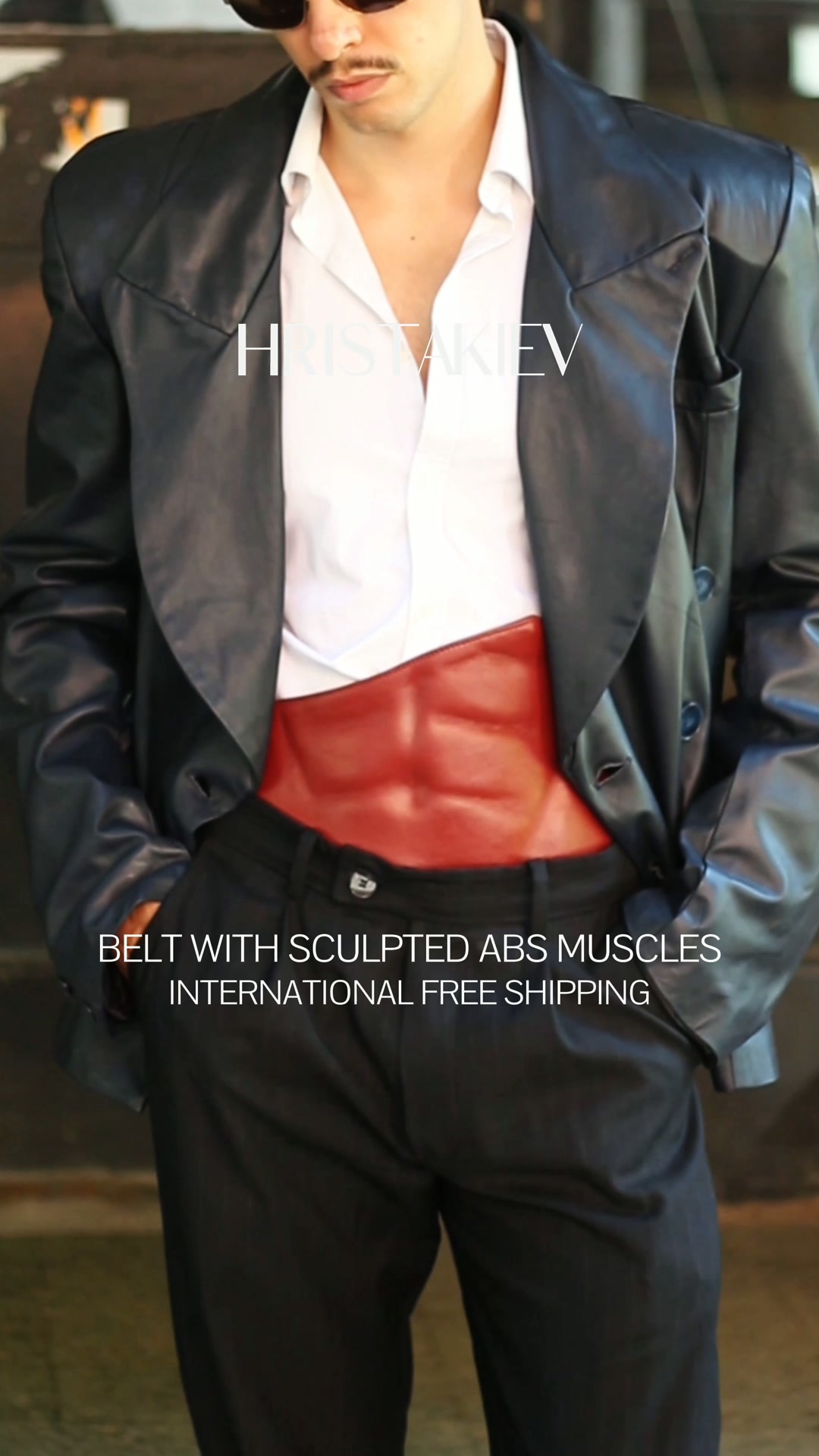 Leather Belt with Moulded Abs Muscles. Available in 3 colours. International Free Shipping.