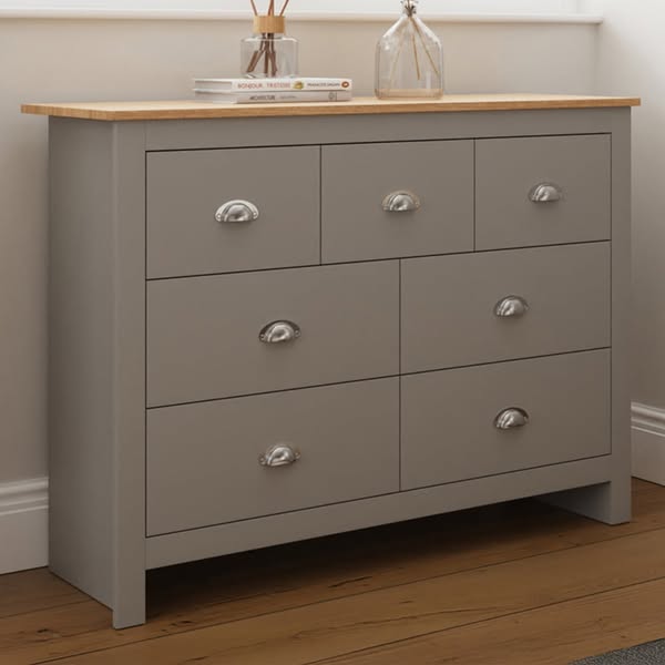 GFW Lancaster 7 Drawer Grey Merchants Chest of Drawers - Wilko
