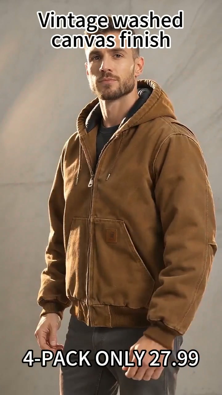 Vintage Washed Work Coat | Loose‑Fit Warm Insulated Men’s Hooded Jacket