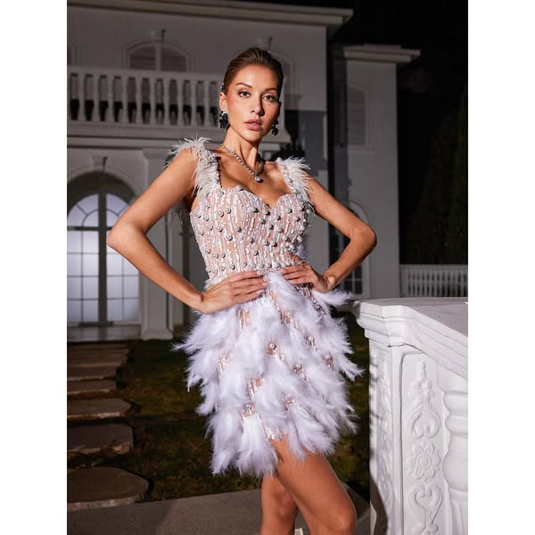 Derby Pearl Feather Sequin Dress