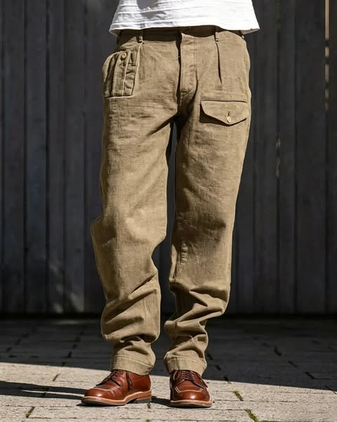 Vintage Light Brown Military Pleated Trousers Light Brown-4XL