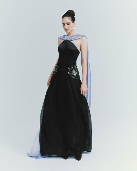 Strapless Gown with Embroidered Floral Beading