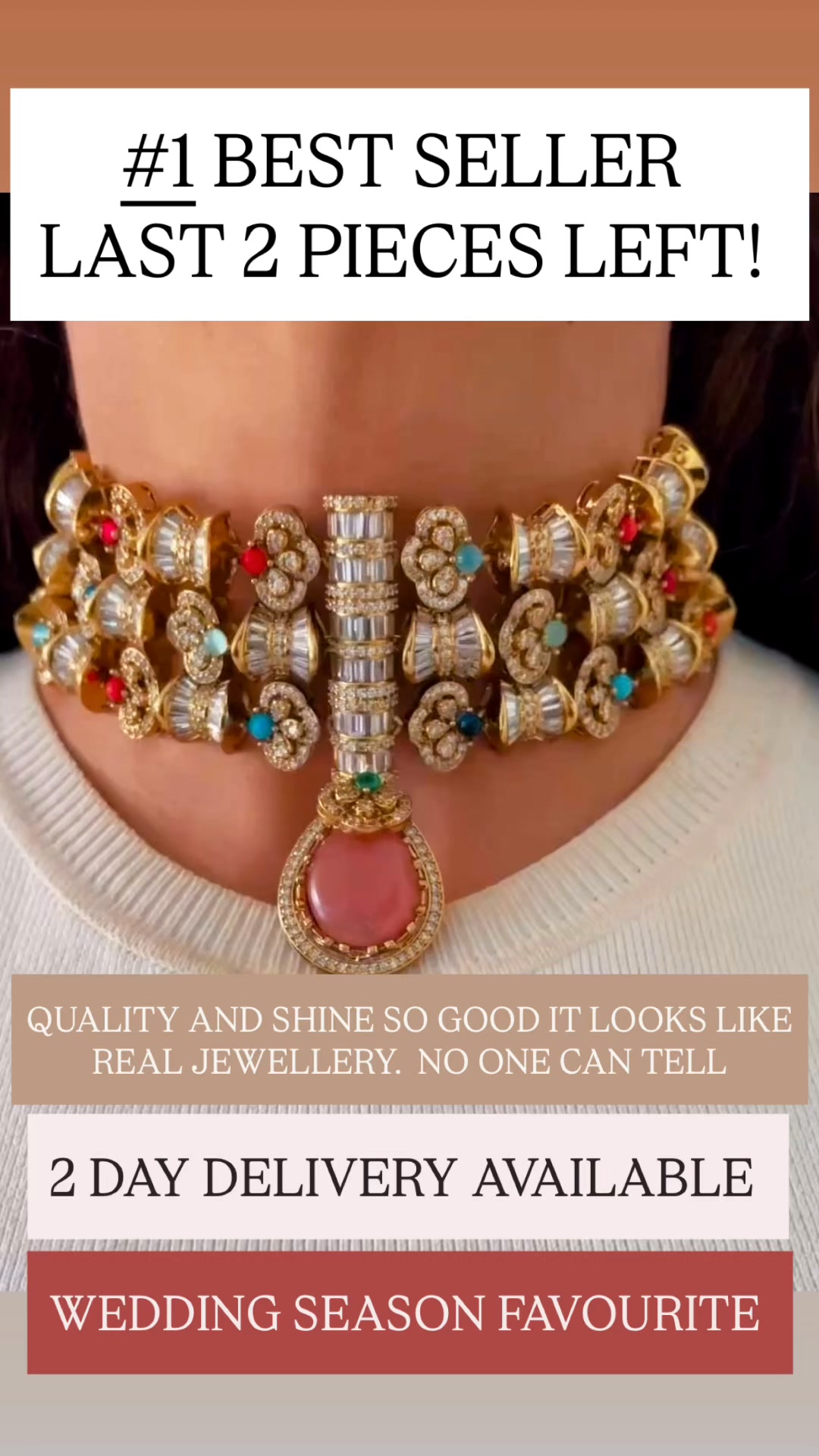 Aish Semi Precious Multicolour Moissanite Couture Statement Choker Necklace Set (Necklace & Earrings) - $800