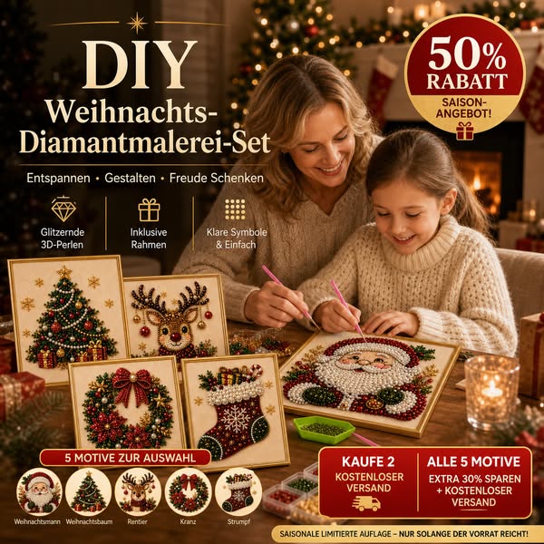 DIY-Weihnachts-Diamantmalerei-Set mit Perlen -Entspannend & Anfängerfreundlich