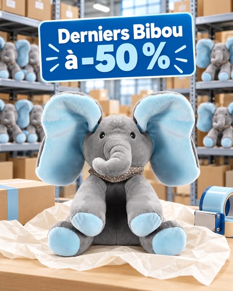 2 derniers jours - 50% de réduction - Peluche éléphant Cache-Cache
