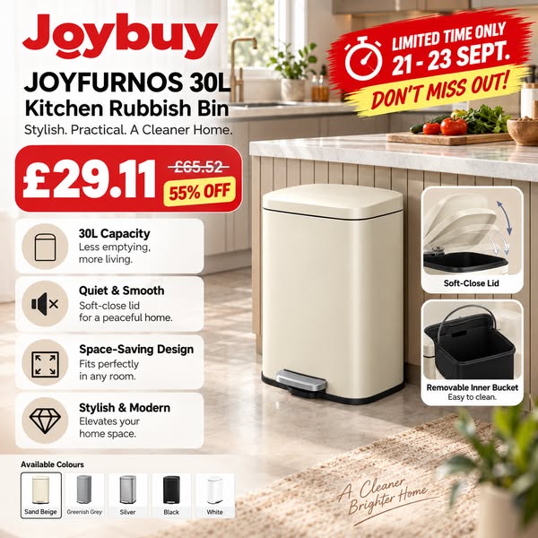 JOYFURNOS 30L KitchenRubbish Bin with Soft-Close Lid and Inner Bucket, Sand Beige | Trash Bins | Joybuy