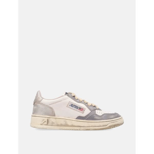 Autry Medalist Low Super Vintage Woman's Sneakers in White, Old Silver, and Platinum