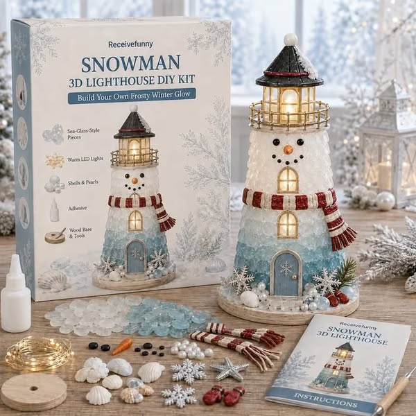 Beginner-Friendly DIY Lighted Christmas Character Sea Glass-Style Lighthouse Kit Collection | Complete Kit with Sea Glass-Style Pieces, LE