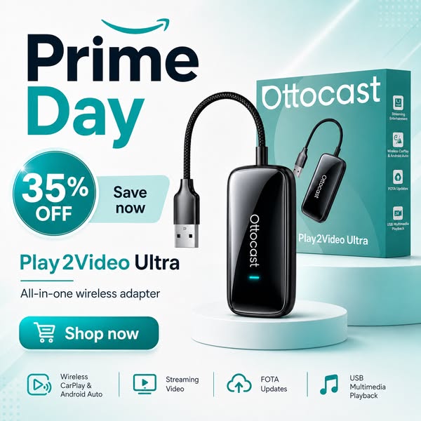 OTTOCAST® Play2Video Ultra | App Hub, Netflix, YouTube, Prime Video & Wireless CarPlay Android Auto
