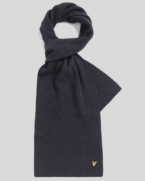 Lambswool Blend Ribbed Scarf - Dark Navy Marl