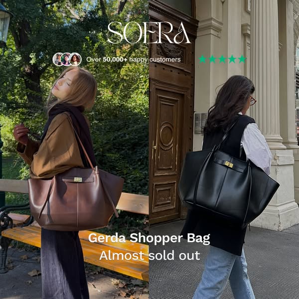 Gerda Shopper Bag - large vegan leather tote bag for Women - structured shopper handbag - everyday vegan leather bag - spacious shoulder bag
