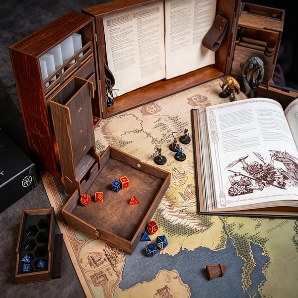 Dungeon Master Chest, Portable RPG Game Master Organizer with DM Screen, Dice Tower, Dice Tray, Miniature Storage, Initiative Tracker, LED L
