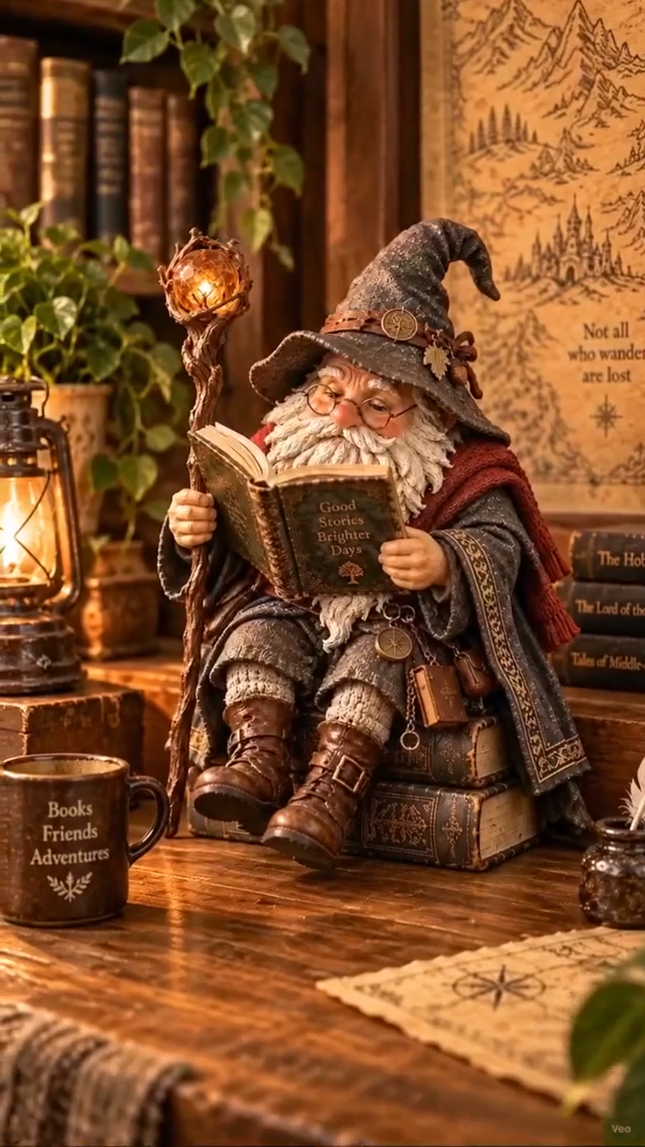 The Wandering Scholar Gnome – Enchanted Reading Wizard Figurine