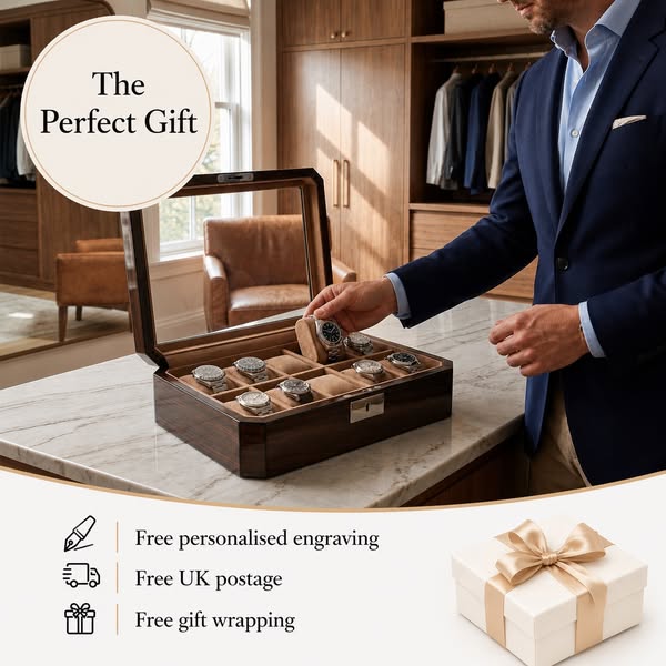 Luxury 10 Slot Watch Box - Burnished Walnut Architectural | LuxWatchBoxCo