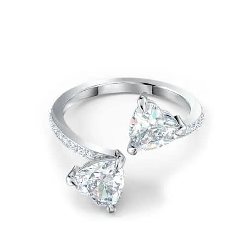Mesmera Attract open ring, Heart cut, Pavé, Heart, White, Silver-tone finish - 60
