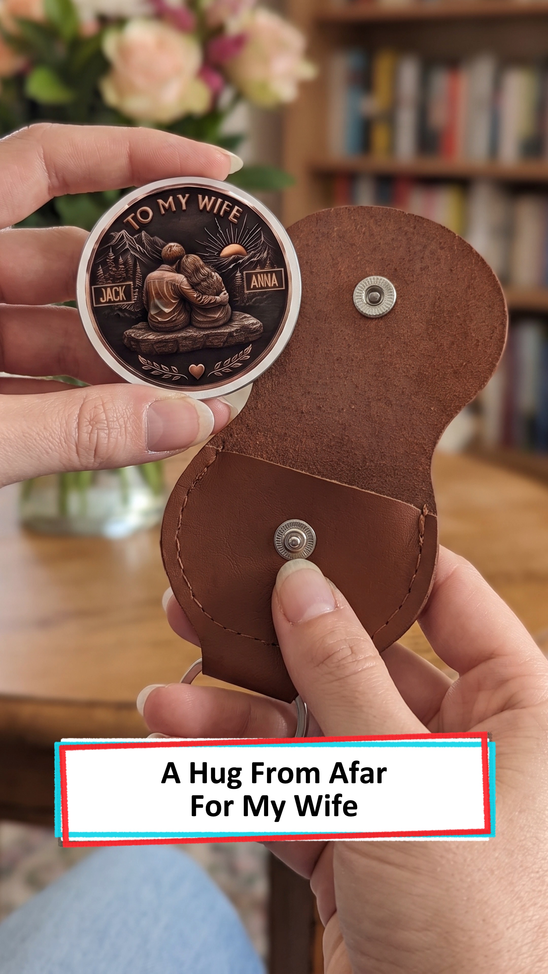Keep your love close with a personalized Leather Pocket Hug made just for your wife.