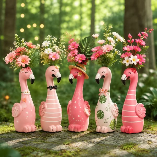 Cute Flamingo Decorative Vase 5 Styles Resin Figurine Vase Tabletop Centerpiece Indoor Home Shelf Decor Gift(Buy 2 Free Shipping) - F