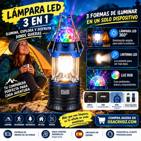 LÁMPARA LED 3 EN 1 PARA TODAS TUS AVENTURAS