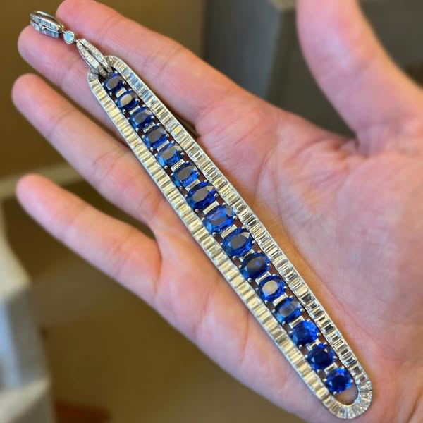 57.63ctw Oval and Baguette Cut Blue Gemstone Fine Bracelet-JOSHINY