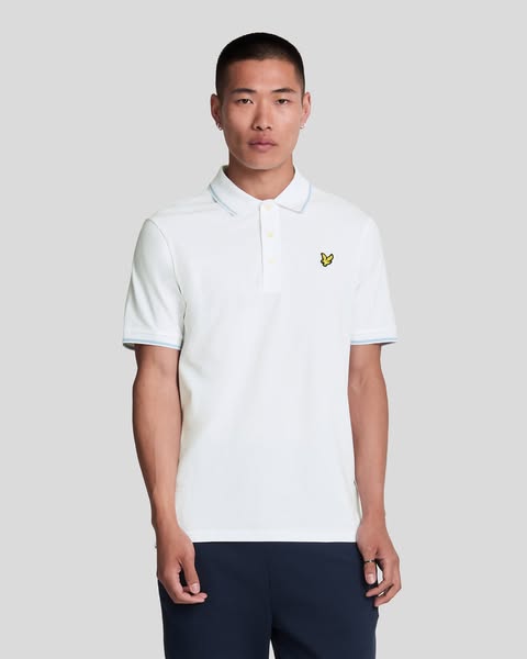 Tipped Polo Shirt - White/Light Blue