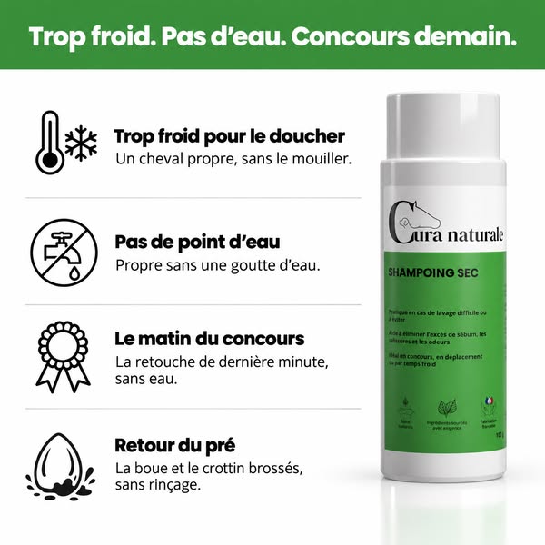 Shampoing sec pour cheval · Fabrication française