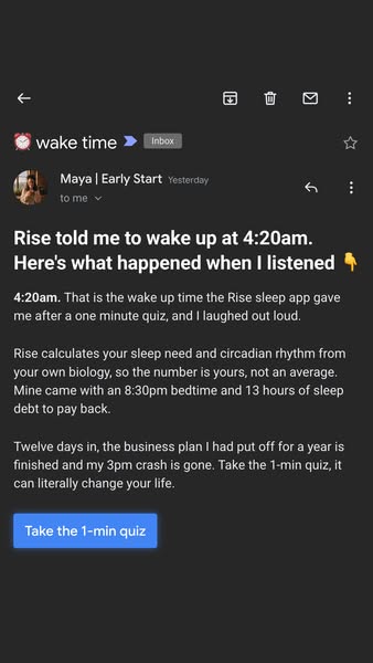 "I bet he wakes up at 8am"