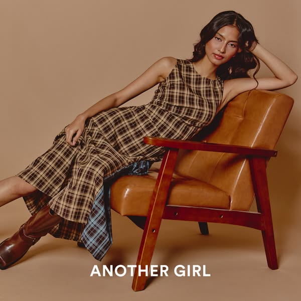 Brown & Blue Check Midaxi Dress
