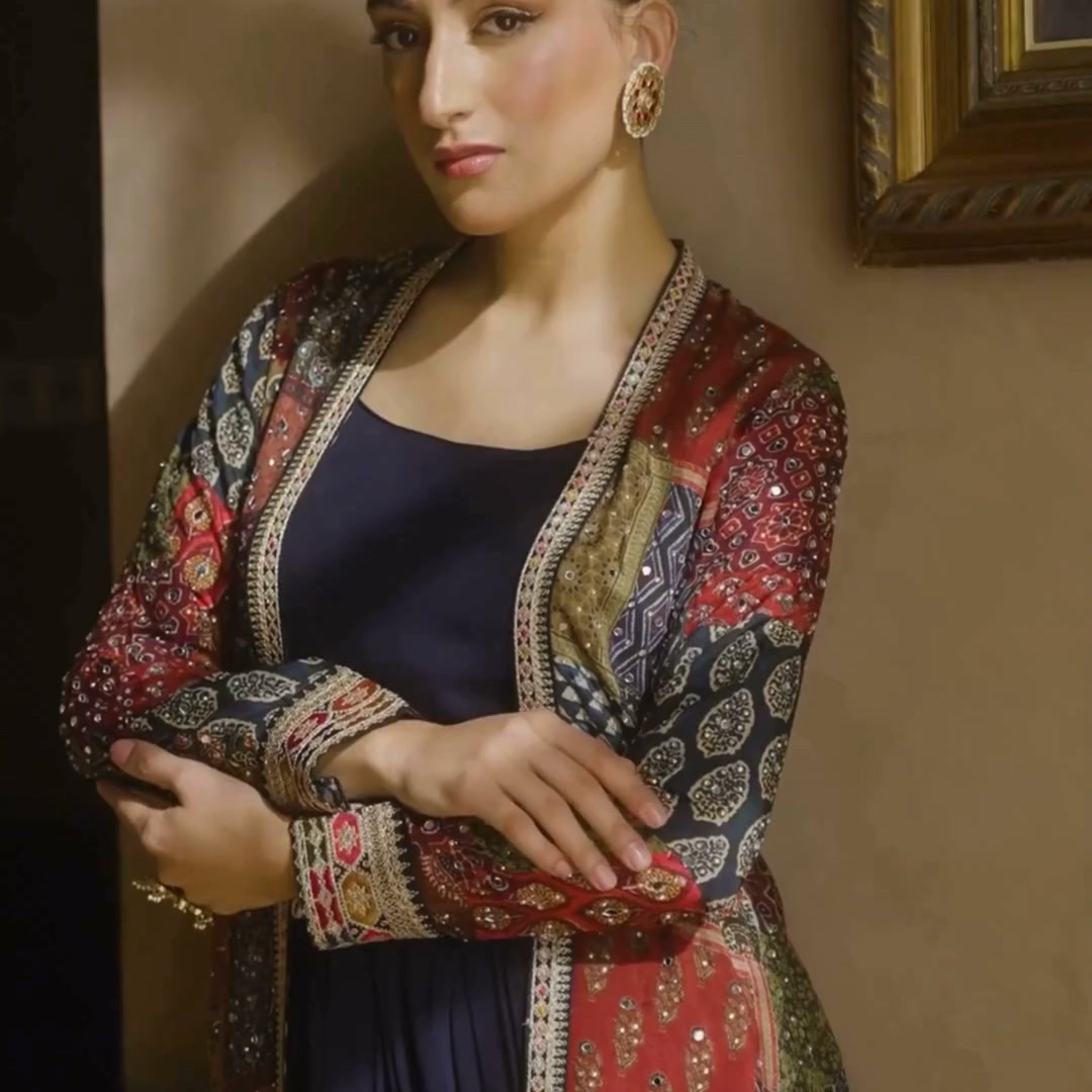Deep Blue Silk Cape Dress