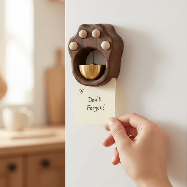 Cat Paw Bell Magnet | Wooden Fridge & Door Decoration | Cat Lover Gift with Jingle