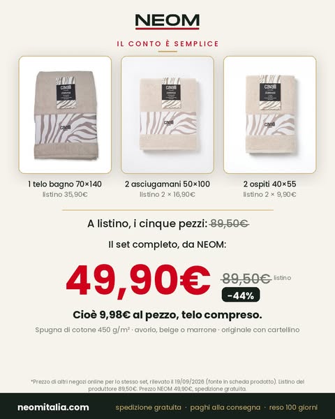 Da 89,50 € a 49,90 €: meno di 10 € al pezzo