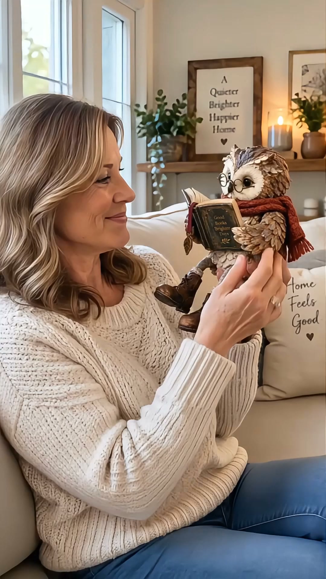 Figurine de hibou lecteur pour décoration intérieure
