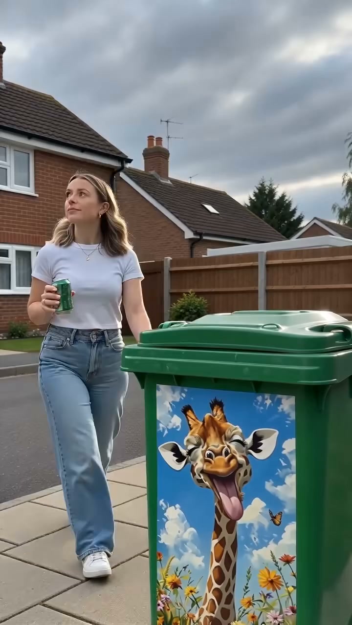 Kreativer Mülleimeraufkleber mit farbenfrohem Cartoon-Motiv