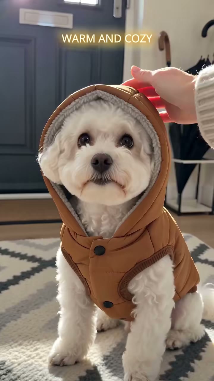 Hooded Dog Coat – Fleece‑lined, windproof & built‑in harness