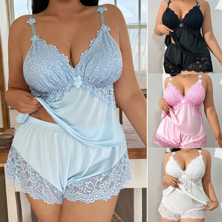 Plus Size Lace Camisole Pajama Set