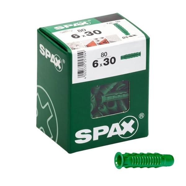 Spax Type-SD 6.0 x 30mm Expansion Green Wall Plugs x80 Pcs