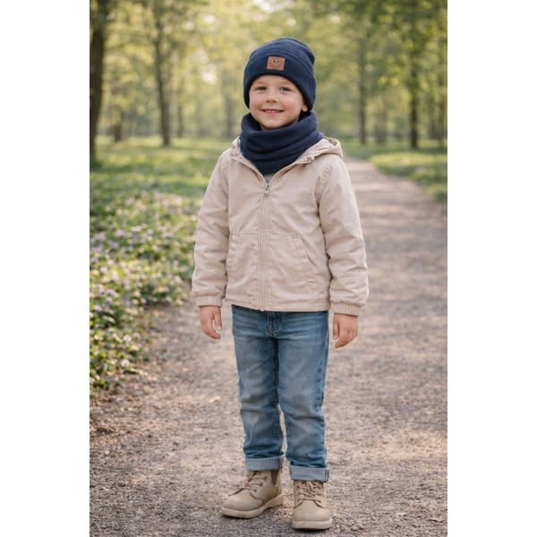 Komplet czapka i komin SMILE - bawełna - granatowy